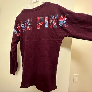 Victorias Secret PINK Crew Sweatshirt Red Burgundy Maroon Tropical
